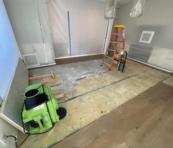 baseboard removal, drying with HEPA filtered air mover in dining room